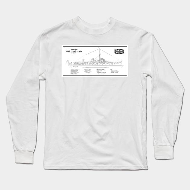 HMS Dreadnought ship plans - BDL Long Sleeve T-Shirt by SPJE Illustration Photography